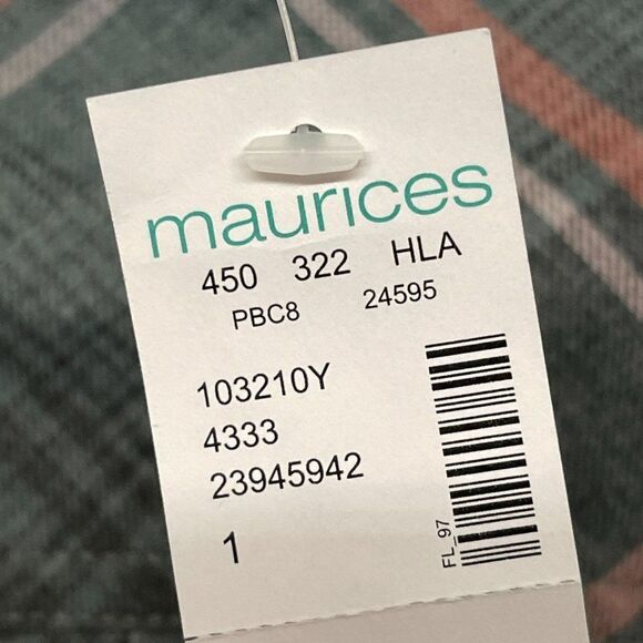 2/$30 Maurices Distressed Plaid Long Sleeve Button Up Lightweight Shirt Top 1 - Picture 8 of 9